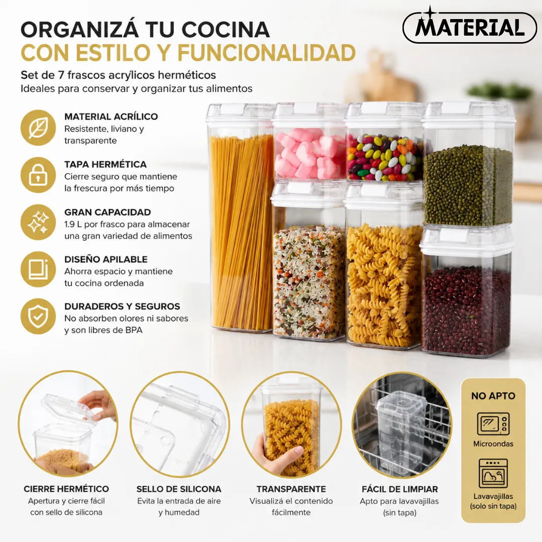 Set 7 Recipientes organizador cocina mueble